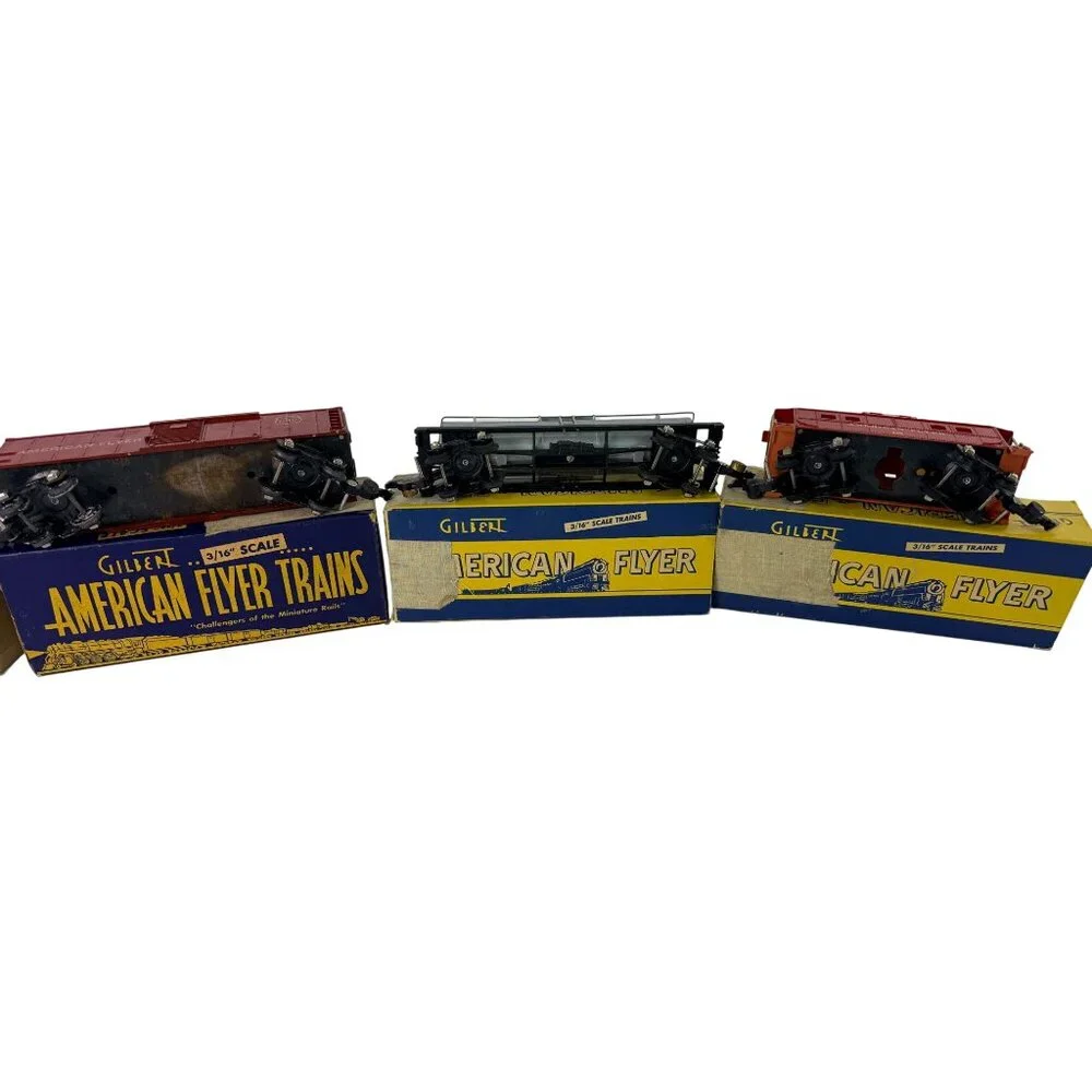 American Flyer S Gauge 625‎ Shell Tanker 642 Boxcar 638 Caboose Lot w Boxes